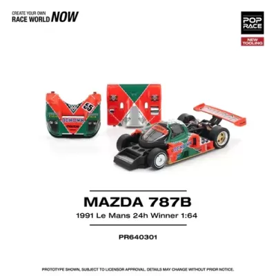 Miniatura desmontável do carro Mazda 787B de corrida 1991 em escala 1:64 com peças e texto de marca
