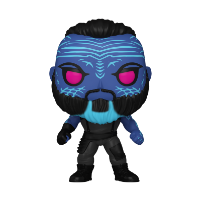 Figura Funko Pop azul com cabelo preto e roupa preta