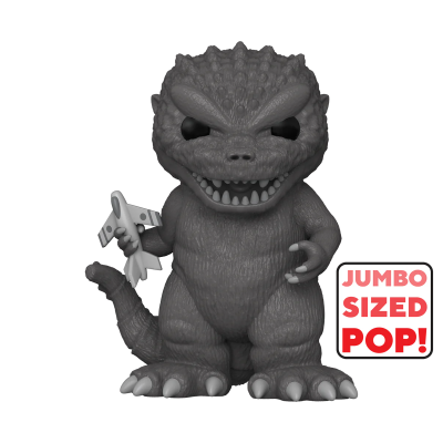 Figura de vinil Godzilla com avião, texto JUMBO SIZED POP!