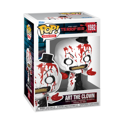 Figura POP! Art the Clown do filme Terrifier com rosto branco e sangue em embalagem