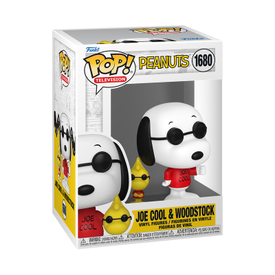 Figura Funko Pop! Peanuts Joe Cool e Woodstock na embalagem