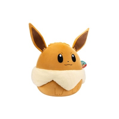 Pelúcia redonda Eevee castanha com colar branco peludo