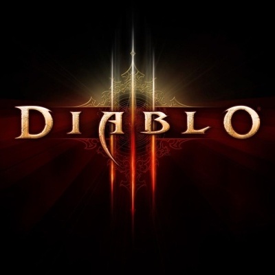 Logótipo do jogo DIABLO III em letras douradas e vermelhas com fundo escuro