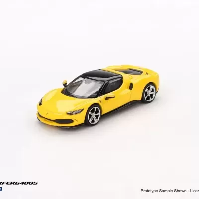 Miniatura de carro desportivo amarelo com tejadilho preto e jantes prateadas