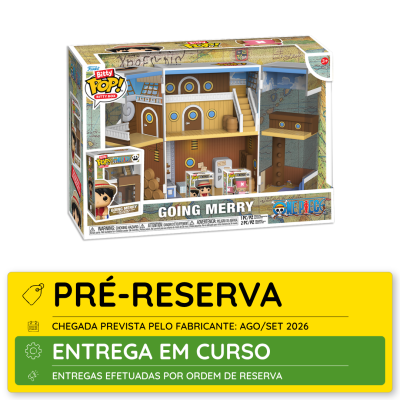 Brinquedo Funko Bitty Pop! Bitty Box Going Merry da série One Piece com cenário e figuras dentro da caixa.