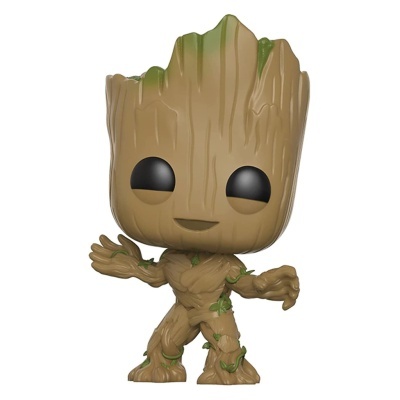 Figura vinil Funko Pop do personagem Groot em tons castanho e verde