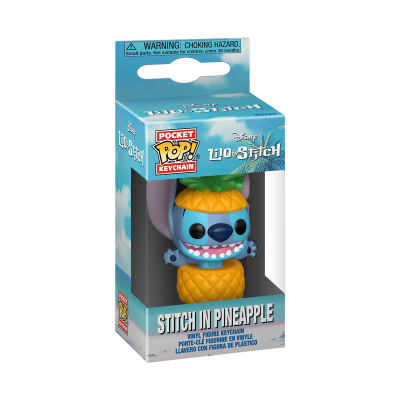 Chaveiro Funko Pocket Pop Stitch dentro de ananás em embalagem azul