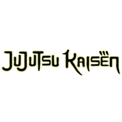 Texto artístico Jujutsu Kaisen em preto contornado de amarelo