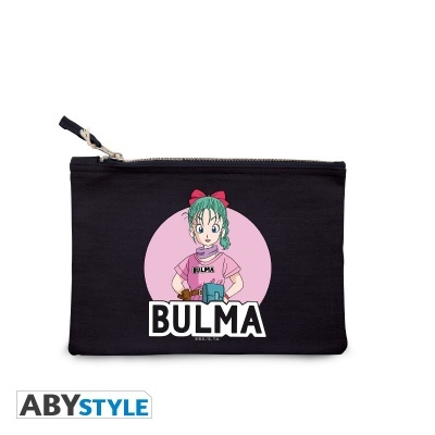 Pouch preto com fecho e imagem colorida da personagem Bulma de Dragon Ball e texto BULMA.