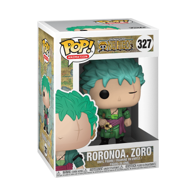 Figura Funko Pop de Roronoa Zoro da série One Piece na caixa