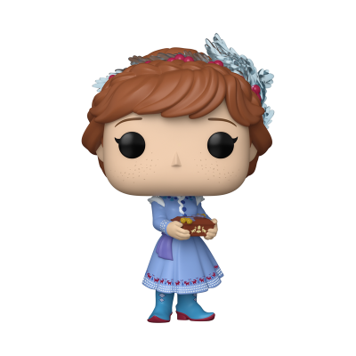 Boneco Funko Pop vestido azul com cabelo castanho e coroa prateada