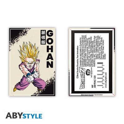 Cartão colecionável Dragon Ball Z Gohan com texto e imagem colorida