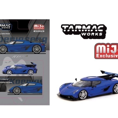 Miniatura de carro desportivo azul Koenigsegg Jesko Attack em embalagem