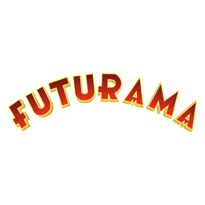 Logotipo da série Futurama com letras vermelhas e amarelas