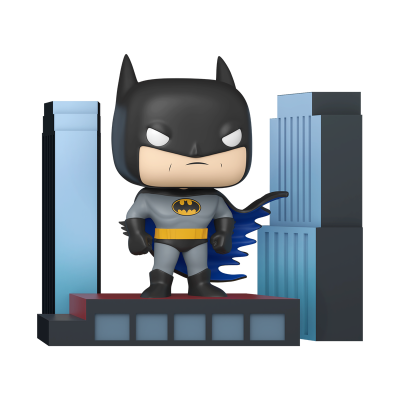 Figura de ação do Batman com pedestal e edifícios