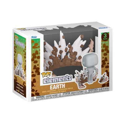 Caixa de acessório de vinil Funko Pop! Elements Earth com figura cinzenta e elementos terra em vinil