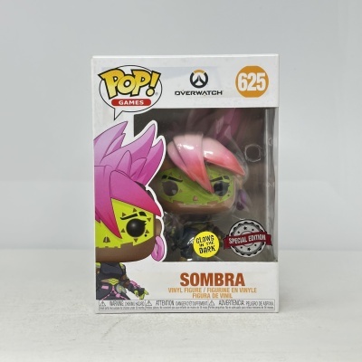 Embalagem de figura de vinil Pop! Games número 625 do personagem Sombra do jogo Overwatch com cabelos rosa e rosto verde