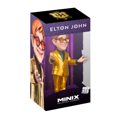 Figura colecionável de Elton John com fato dourado