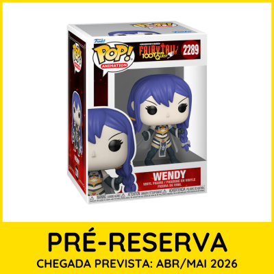 Funko Pop figura em vinil da personagem Wendy de Fairy Tail 100 Years Quest na caixa de pré-reserva.