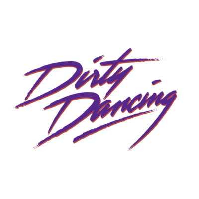 Logotipo do filme Dirty Dancing em letras manuscritas púrpura com sombra vermelha