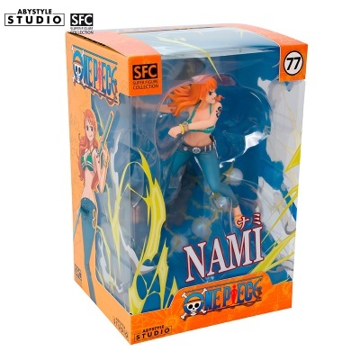 Figura Nami anime One Piece em caixa laranja