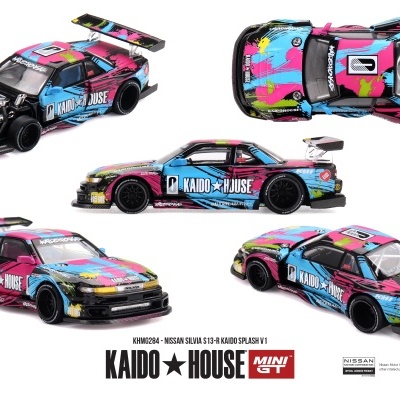 Miniatura de carro de corrida Nissan Silvia S13-R Kaido Splash em várias vistas