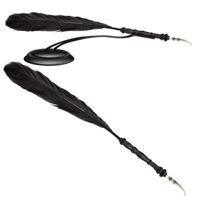 Pena preta com suporte redondo de madeira e ponta metálica para escrita