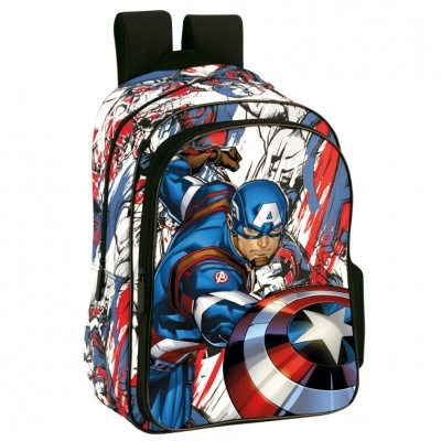 Mochila do Capitão América azul, vermelha e branca com escudo