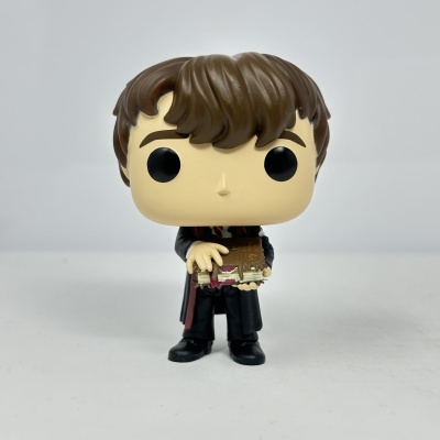 Figura Funko Pop de personagem com cabelo castanho e livro detalhado