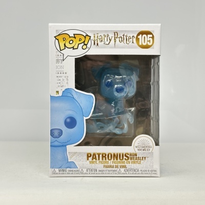 Figura vinil azul translúcido POP! Harry Potter número 105 Patronus Ron Weasley em caixa branca