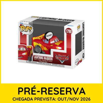 Figura Funko Pop! Lightning McQueen em embalagem branca com vermelho e texto KACHOW