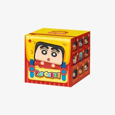 Caixa cúbica colorida com personagem quadrado e texto POP CUBE 1