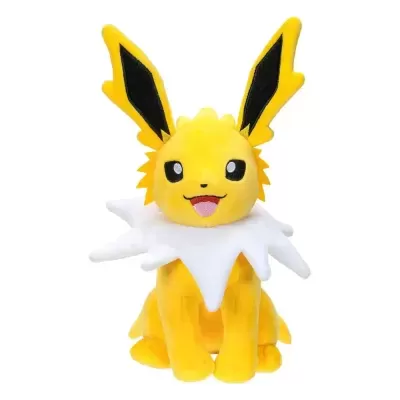 Pelúcia amarela de Pokémon Jolteon com orelhas grandes e gola branca espinhosa