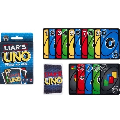 Jogo de cartas LIARS UNO colorido com embalagem azul
