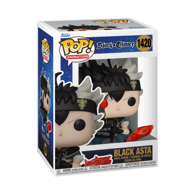 Figura Funko Pop! Black Asta da coleção Black Clover número 1420 em caixa com fundo azul