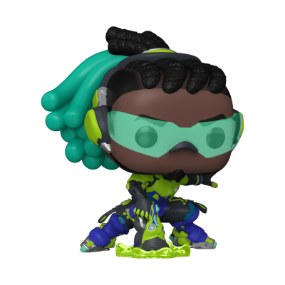 Figura colecionável estilo Funko Pop de personagem futurista com cabelo trançado e roupa colorida