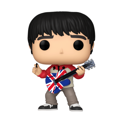 Figura Funko Pop com guitarra decorada com bandeira do Reino Unido