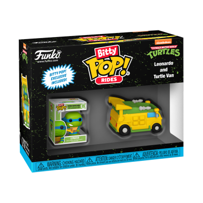 Caixa de brinquedo Funko Bitty Pop! Rides com Figura Leonardo e carrinha Turtle Van.