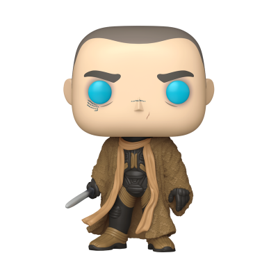Figura Funko Pop com olhos azuis e casaco castanho