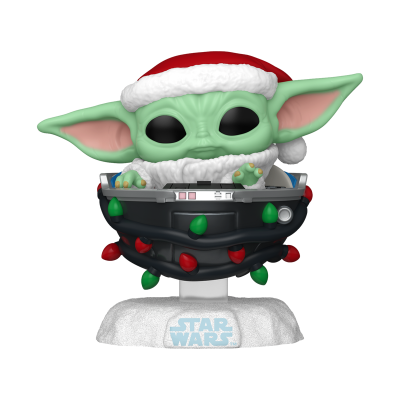 Figura Funko Pop Baby Yoda Natal em cápsula com luzes e base branca STAR WARS
