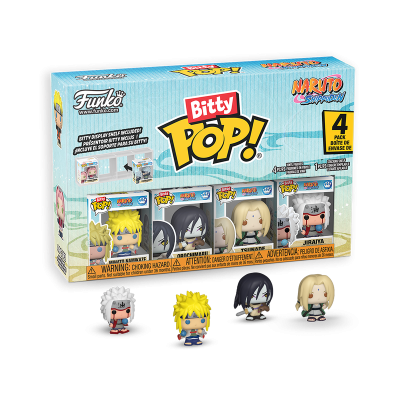 Conjunto de 4 bonecos Funko Pop Bitty Naruto Shippuden em vinil com embalagem azul clara