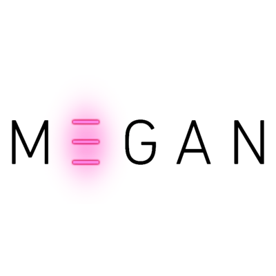 Logotipo MEGAN com E em barras rosa brilhantes