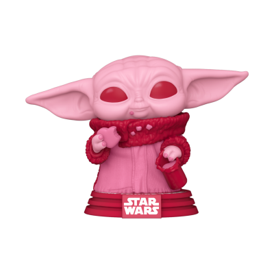 Figura colecionável rosa de personagem com orelhas grandes, cachecol e base com 'STAR WARS'