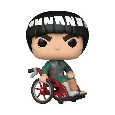 Figura colecionável estilo Funko Pop sentado numa cadeira de rodas com fato verde e cabelo preto