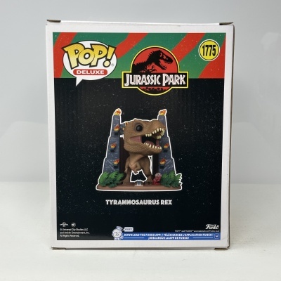 Caixa de Funko Pop Deluxe Jurassic Park com figura do Tyrannosaurus Rex
