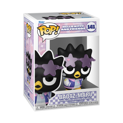 Figura Funko Pop! Badtz-Maru com óculos de estrelas e roupa colorida na caixa
