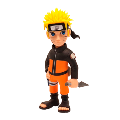 Figura de ação de Naruto com roupa preta e laranja e cabelo amarelo