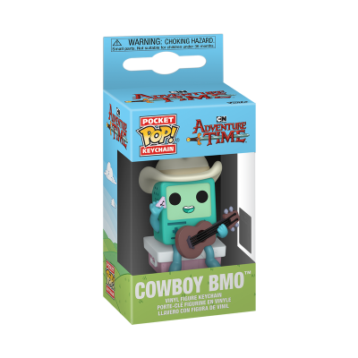 Figura chaveiro Cowboy BMO em embalagem azul e verde