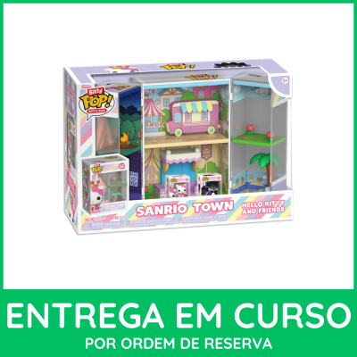 Brinquedo Sanrio Town Hello Kitty and Friends Funko Pop! em caixa com miniaturas e cenário colorido