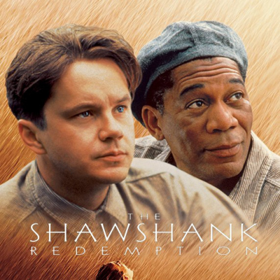 Capa do filme The Shawshank Redemption com dois homens e texto